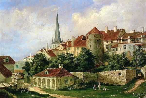 A View of Tallinn with Hattorpe Tower Oil Painting by Alexander Georg Schlater