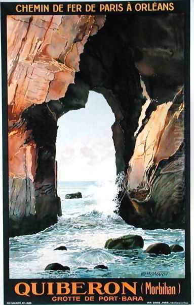 Railway Advertising Poster depicting the Cave of Port-Bara, Quiberon, Morbihan, Brittany, 1929 Oil Painting by L Symonnot