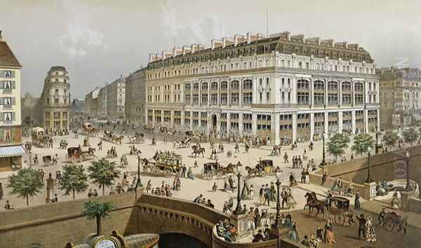 View of La Belle Jardiniere department store and the Pont Neuf, c.1870-80 Oil Painting by Frederic Sorrieu