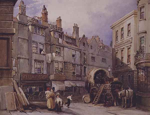 London Street Scene, 1835 Oil Painting by George (Sydney) Shepherd