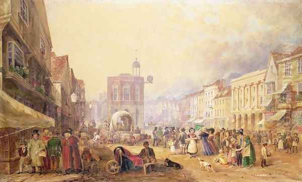 Maidstone High Street from Gabriels Hill, 1829 Oil Painting by George (Sydney) Shepherd