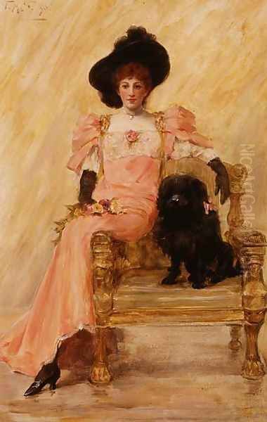 Portrait of a Lady with her Dog Oil Painting by Frank Markham Skipworth