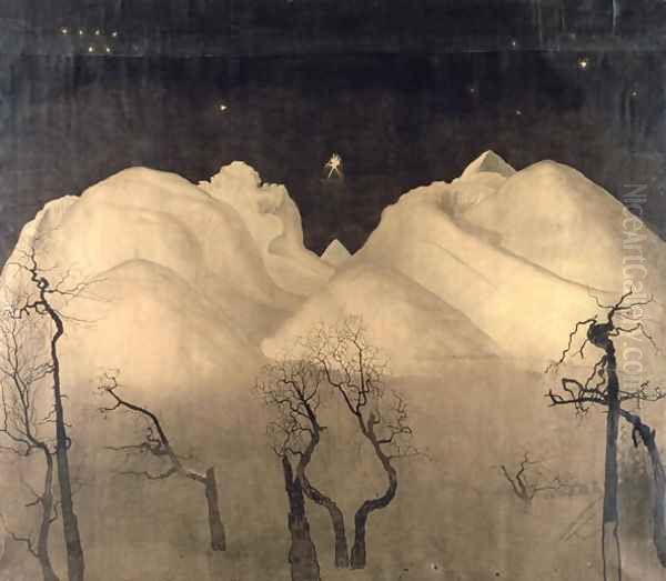 Winter Night in the Mountains, 1901-02 Oil Painting by Harald Oscar Sohlberg