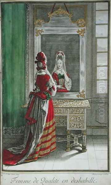 Lady looking in the mirror, published c.1688-90 Oil Painting by Jean Dieu de Saint-Jean