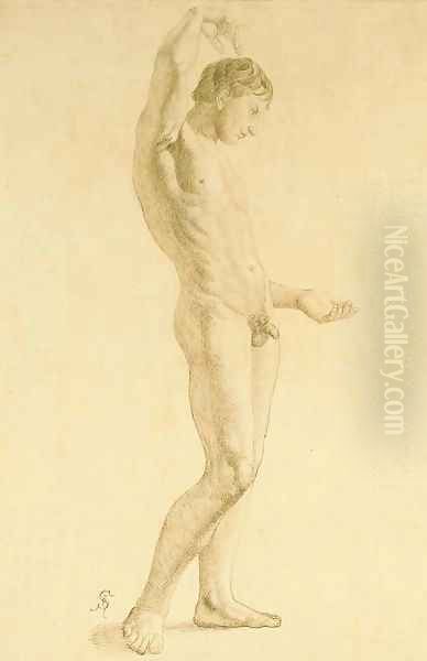 A nude in profile to the right, his right arm raised Oil Painting by Julius Schnorr Von Carolsfeld