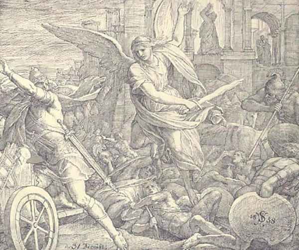 The Angel of the Lord defeating the armies of Sennacherib the Assyrian (II Chronicles XXXII21) Oil Painting by Julius Schnorr Von Carolsfeld