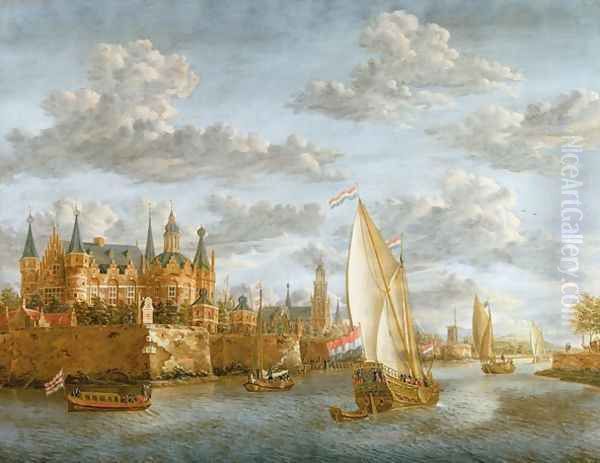 Castle on a River in Holland, c.1660-88 Oil Painting by Jacobus Storck