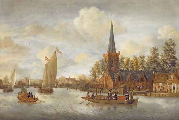 Canal view in Amsterdam Oil Painting by Jacobus Storck