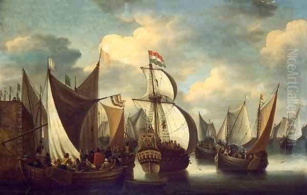 View of a Harbour Oil Painting by Jacobus Storck