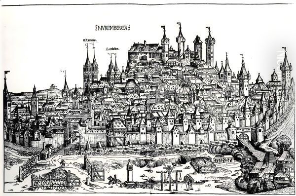 Nuremberg Chronicle, Page 100: View of the city of Nuremberg Oil Painting by Hartmann Schedel