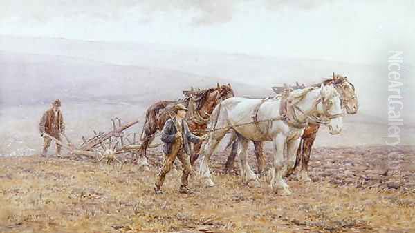 Ploughing the Downs Oil Painting by Harold Swanwick