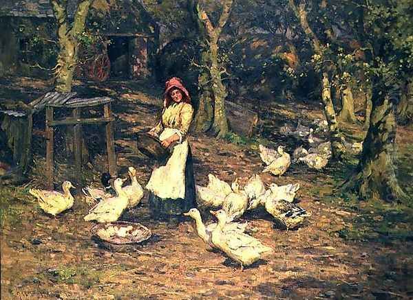 Feeding the Ducks Oil Painting by Harold Swanwick