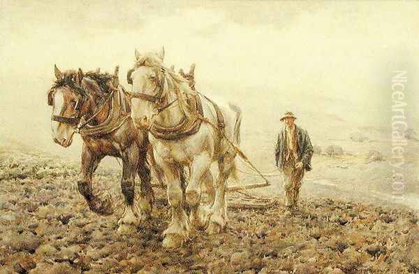 Harrowing on the South Downs near Willmington, Sussex Oil Painting by Harold Swanwick