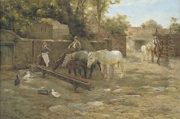 The Drinking Trough Oil Painting by Harold Swanwick