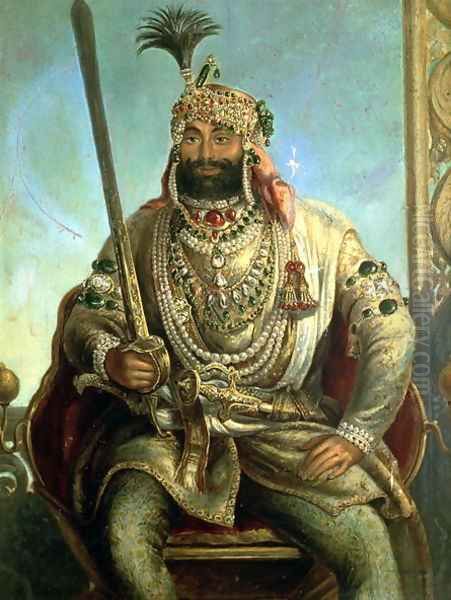 Portrait of Maharaja Sher Singh, In Regal Dress, c.1850 Oil Painting by August Theodor Schoefft