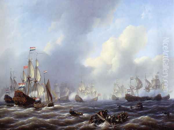 The Battle Of Kamperduin Oil Painting by Petrus Jan Schotel