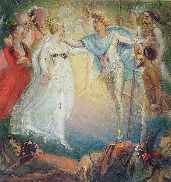 Oberon and Titania from A Midsummer Nights Dream by William Shakespeare 1564-1616 1806 Oil Painting by Thomas Stothard