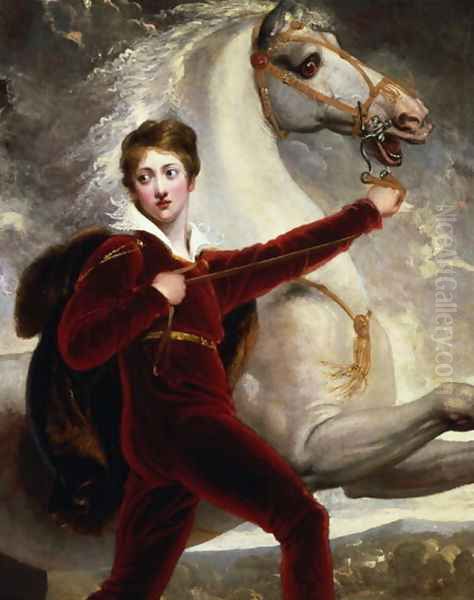 Portrait of a boy in red velvet suit Oil Painting by Thomas Stothard