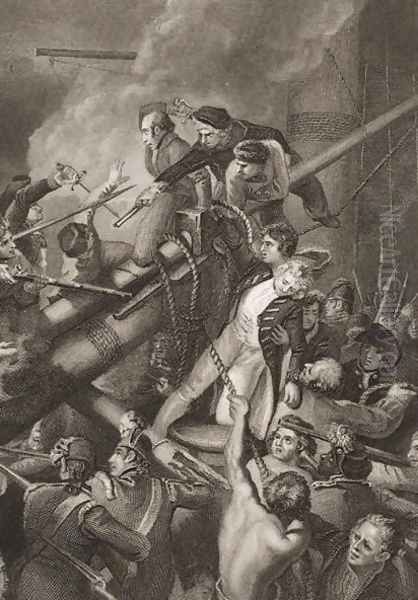 The Death of Captain Faulknor, illustration from Englands Battles by Sea and Land by Lieut. Col. Williams Oil Painting by Thomas Stothard