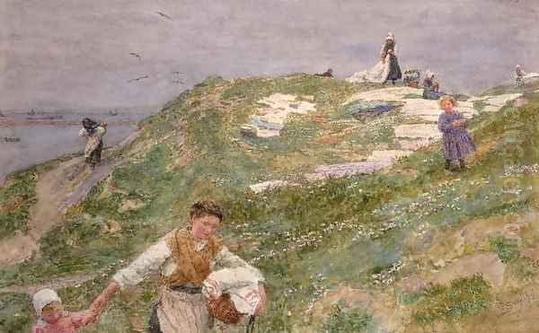 Bleaching Linen - Le Portel, before 1896 Oil Painting by Lionel Percy Smythe