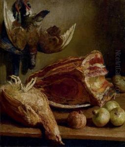 Natura Morta Con Galline, Cipolle E Carne Oil Painting by Giovanni Segantini