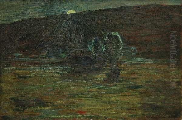 Tramonto A Savognino Oil Painting by Giovanni Segantini