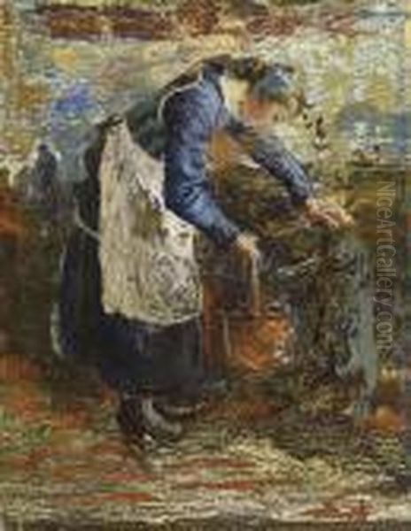 Frau Am Brunnen Oil Painting by Giovanni Segantini