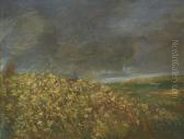 Paesaggio In Fiore Oil Painting by Giovanni Segantini