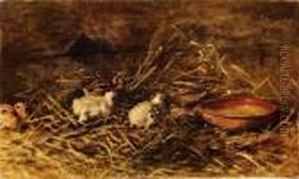 I Pulcini Nella Stalla (1883/85) Oil Painting by Giovanni Segantini