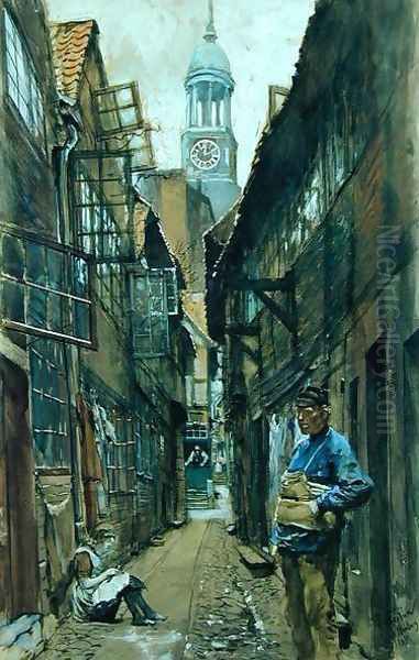 A Back Alley in Hamburg, 1891 Oil Painting by Franz Skarbina