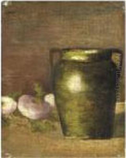 Natura Morta Con Vaso E Rape Rosse Oil Painting by Giovanni Segantini