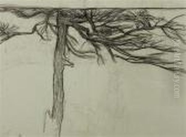 Study Of A Tree. Circa1898. Oil Painting by Giovanni Segantini