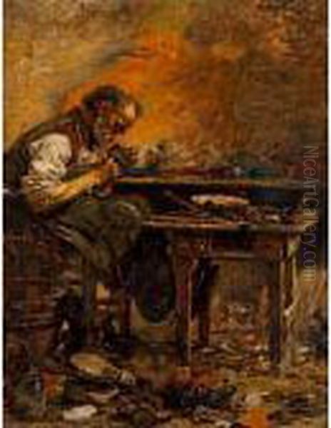 Il Ciabattino 
The Cobbler Oil Painting by Giovanni Segantini