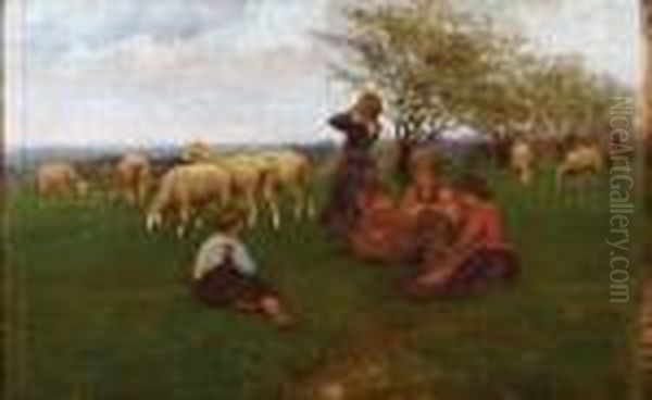 Idillio - 1885 Oil Painting by Giovanni Segantini