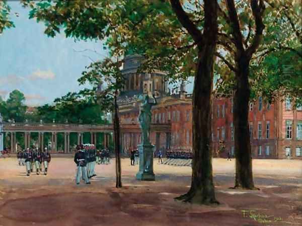 On the Parade Ground Oil Painting by Franz Skarbina