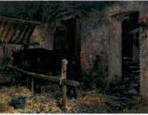 Interno Di Stalla Con Cavallo Oil Painting by Giovanni Segantini