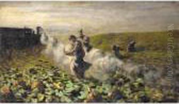 La Raccolta Delle Zucche (the Pumpkin Harvest) Oil Painting by Giovanni Segantini