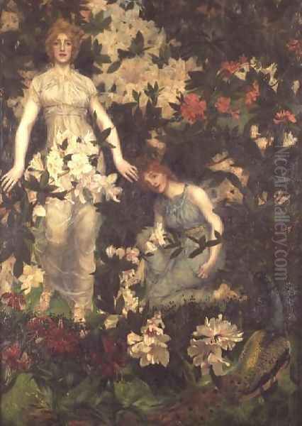 Leontium and Ternissa in the Garden of Epicurus Oil Painting by William Stott