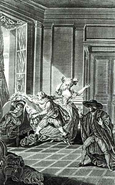 Scene from Act I of The Marriage of Figaro by Pierre-Augustin Caron de Beaumarchais 1732-99 engraved by Claude Nicolas Malapeau 1755-1803 1785 Oil Painting by Jacques-Philip-Joseph de Saint-Quentin