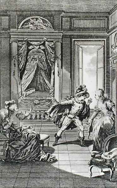 I am going to kill him..., scene from act II of The Marriage of Figaro by Pierre-Augustin Caron de Beaumarchais 1732-99 engraved by Claude Nicolas Malapeau 1755-1803 1785 Oil Painting by Jacques-Philip-Joseph de Saint-Quentin