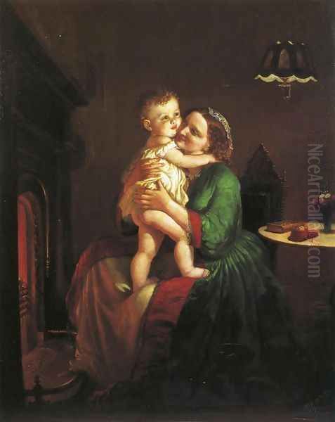 Mother and Child by the Hearth Oil Painting by Lilly Martin Spencer