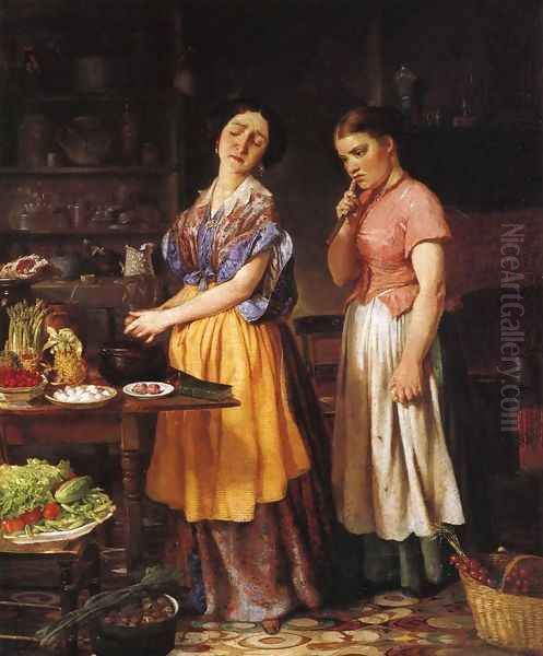 The Young Wife: First Stew Oil Painting by Lilly Martin Spencer