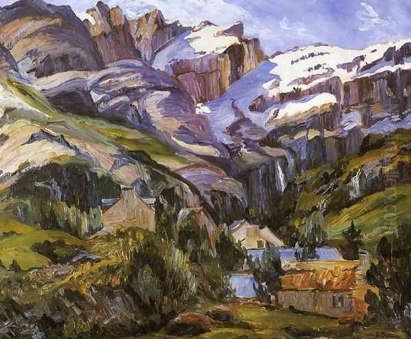 Houses at the Base of Snow Capped Mountains Oil Painting by George Gardner Symons