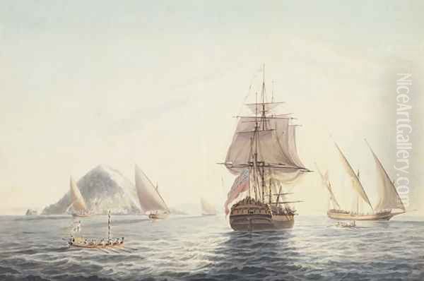 Gibraltar H.M.S. Sirius sailing off Oil Painting by John Thomas Serres