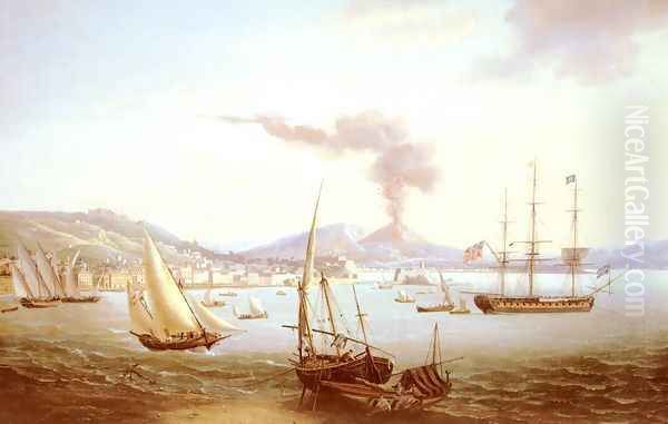 An English Frigate In The Bay Of Naples Oil Painting by John Thomas Serres