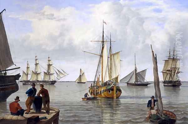 Shipping in the Thames Estuary, 1820 Oil Painting by John Thomas Serres