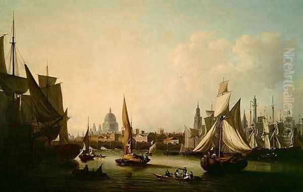 View of the River Thames Oil Painting by John Thomas Serres