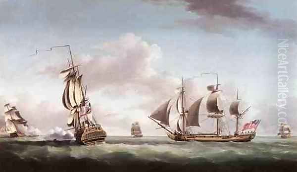 The Louisa engaging the Cato Oil Painting by John Thomas Serres