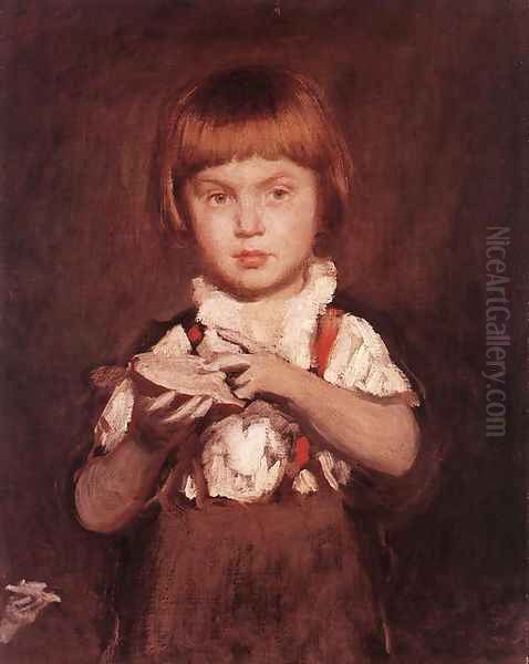 Boy with Bread and Butter c.1875 Oil Painting by Bertalan Szekely