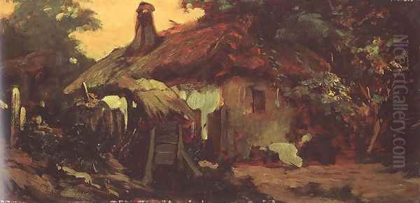 House at Szada 1880s Oil Painting by Bertalan Szekely